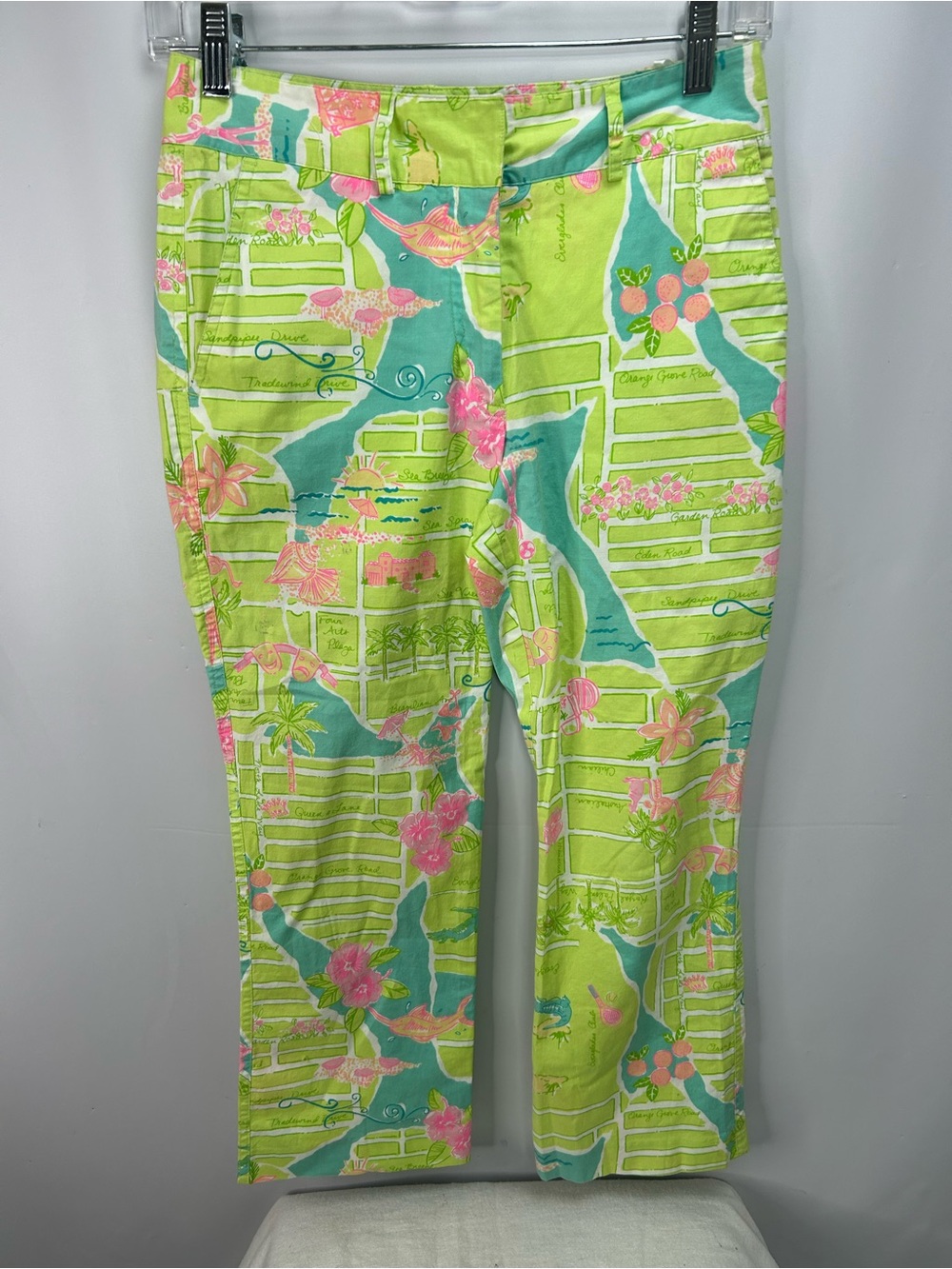 Lilly Pulitzer Lime Green & Aqua Floral Capris